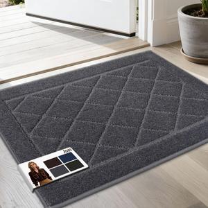 JSEI Dirt Trapper Door Mat 20"x32", Non-Slip Washable Entryway Mats, Dog Door Mat, Stain Resistant and Absorbent Floor Mats, Low Profile Welcome Mat for Front Back Door, Dark Grey