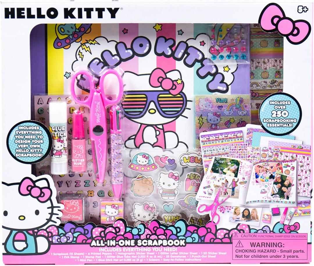 Hello Kitty All-in-One DIY , Design Your Own Scrapbook with Over 250 Essentials, Great Hello Kitty Toys for Weekend Activity, Photo & Keepsake Album for Kids Ages 5, 6, 7, 8, 9, Small, Multicolor
