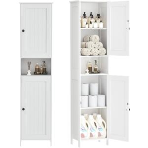 Homleke Tall Bathroom Storage Cabinet with 2 Doors, 67"H Narrow Storage Cabinet with Adjustable Shelves& Anti-Tip Design, Reversible Door Installation, Easy Assembly, 11.8 x 15.7 x 66.9 Inches, White, 11.8d X 15.7w X 66.9h