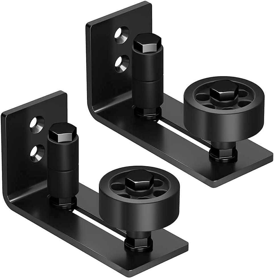 SKYSEN 2 Pack Barn Door Floor Guide Wall Mount Stay Roller,8 Setup Options, Flush Bottom,Black Powder Coated,Felt Strip, Countersunk Holes for Barn Door(2 Pack)