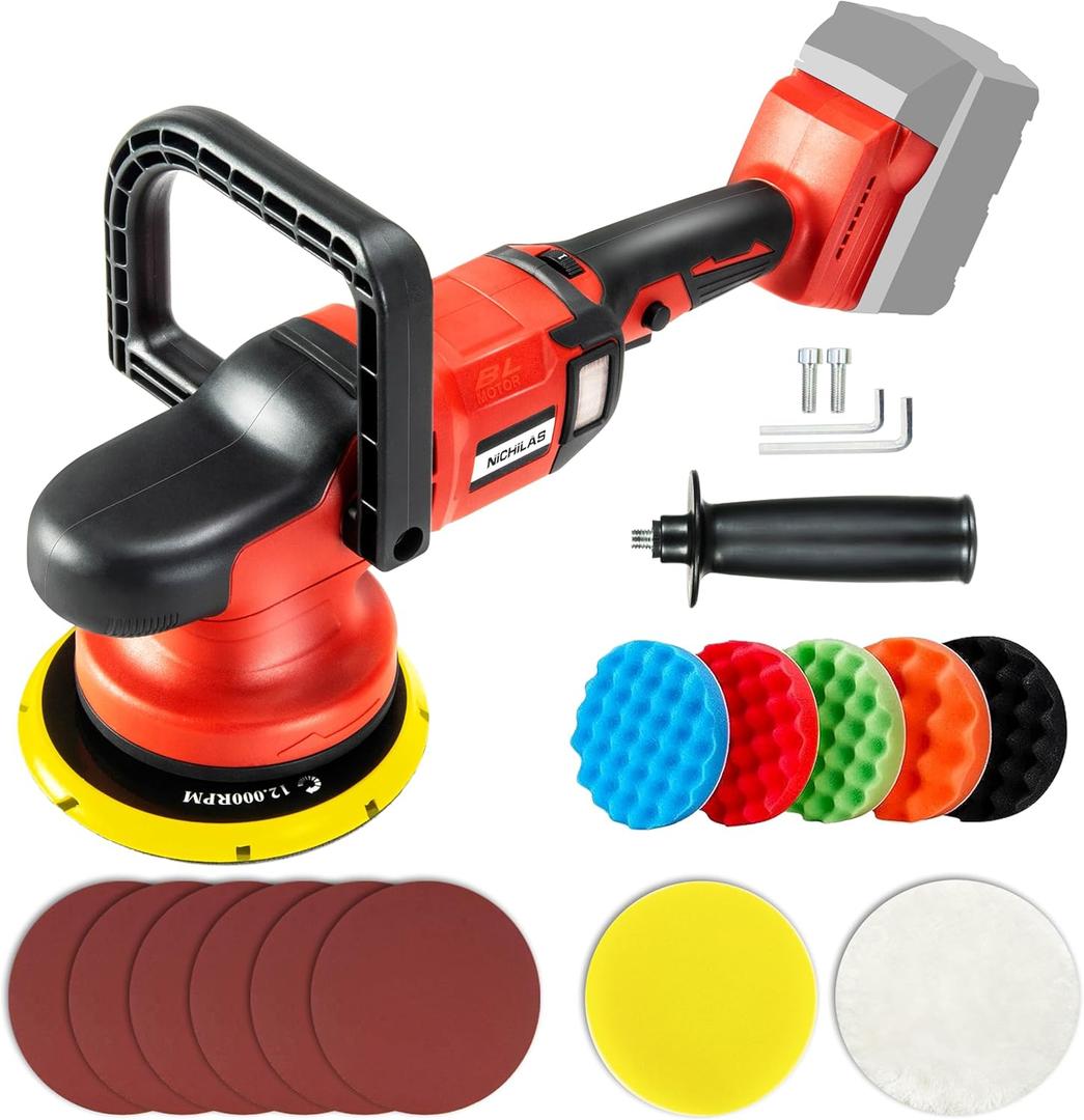 Cordless Car Polisher, Orbital Portable Polishing Waxer Machine with Brushless Motor 6 speeds 750-6800RPM, Compatible with Milwaukee M18 Batteries (NO BATTERY)