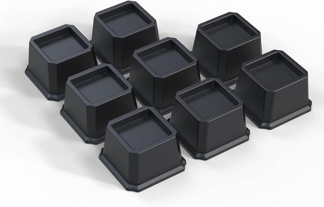 Bed Risers 2 Inch Heavy Duty, Furniture Risers for Bed Frame, Couch, Desk, Chair, Lifts Up to 1,500 lb, Set of 8, Black