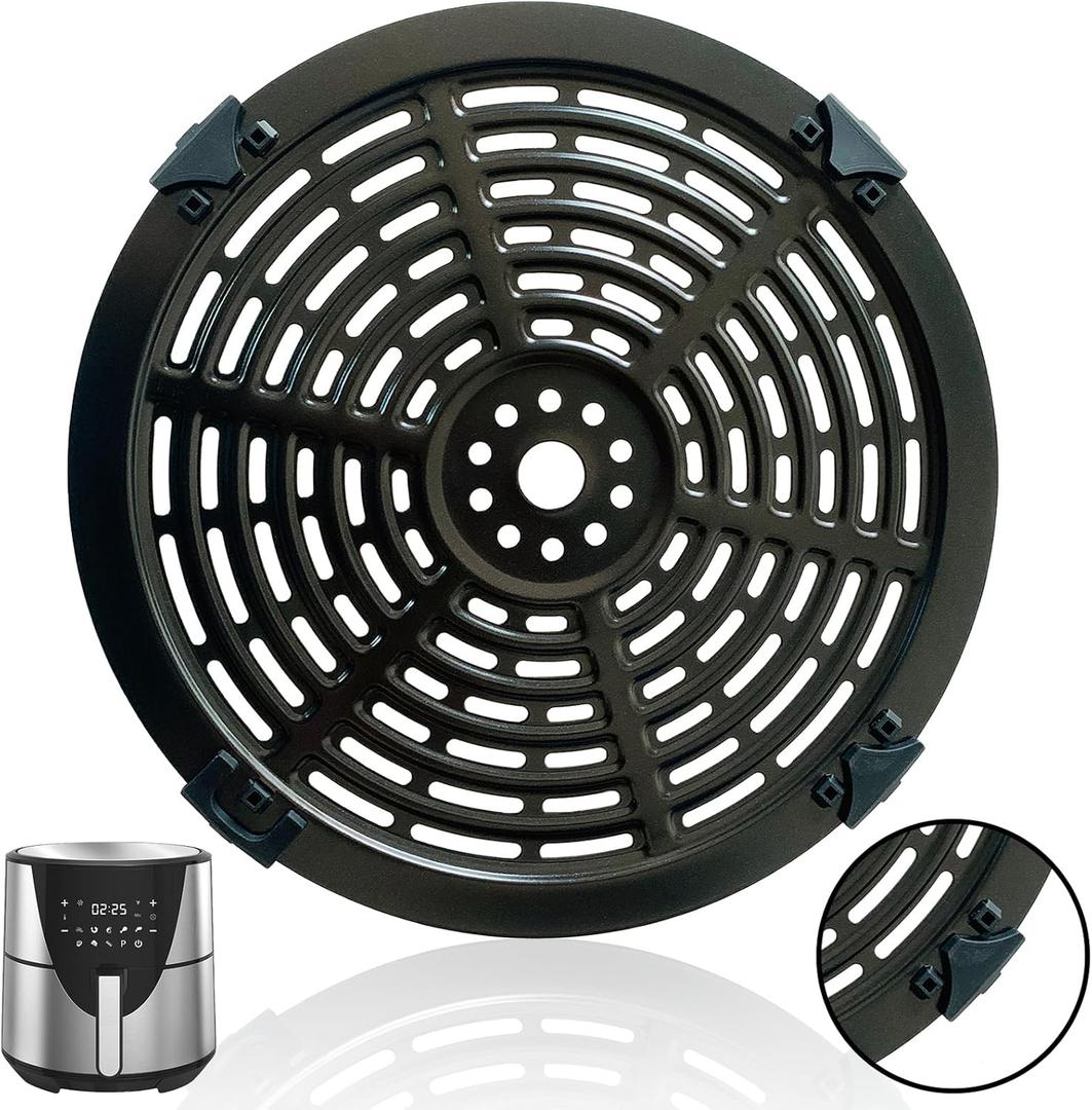Round Air Fryer Grill Plate for Bella Pro Series 8QT Digital Air Fryers, Upgraded Air Fryer Grill Pan Crisper Plate Tray Insert Grate Rack Grid Shelf for 8QT Bella Air Fryer, Dishwasher Safe