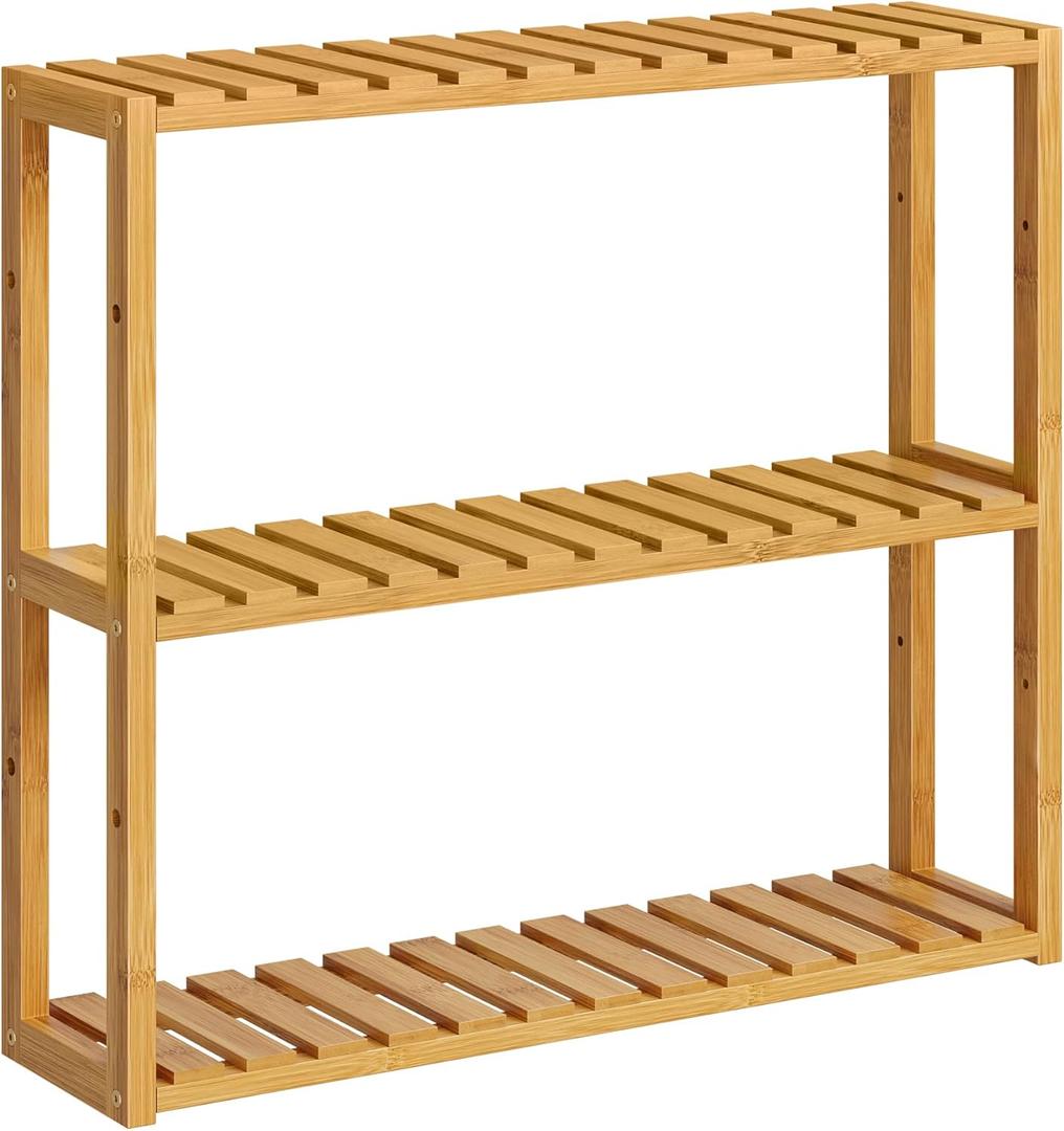 Bamboo Bathroom Shelf, 3-Tier Adjustable Plants Rack, Wall-Mounted or Stand, in the Living Room, Balcony, Kitchen, 5.9 x 23.6 x 21.3 Inches, Natural UBCB13Y