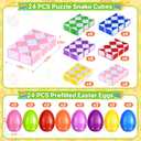 24 Pack Prefilled Easter Eggs with Snake Twist Toys, Blocks Fidget Toys Easter Gifts for Easter Hunt, Basket Stuffers Filler, Easter Party Favors, Classroom Prize, Surprise Egg