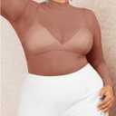 COZYEASE Women's Plus Size Sheer Mesh Tops Mock Neck Long Sleeve Tee Tops Trendy Slim Fit Clubwear (L)