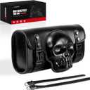 Motorcycle Tool Bag - PU Leather Vintage Saddlebag with 3D Skull Design, Universal Waterproof Fork & Handlebar Bag for Harley, Suzuki, Kawasaki & for All Motorcycle Enthusiasts.