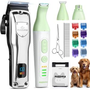 Dog Grooming Kit, Dog Clippers for Grooming for Thick Heavy Curly Coats, Professional Pet Paw Trimmer with Nail Grinder Low Noise Rechargeable Stainless Steel Hair Trimmer for Dogs Cats (Multicolor)