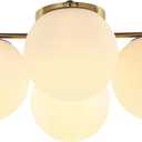 JONATHAN Y 18" Brass Gold/White 4-Light Iron and Glass Semi Flush Mount, Mid-Century Modern Bohemian Farmhouse Ceiling Light, Frosted Globe Shades, LED Bulbs Included JYL7571A