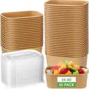 Maxdot 50 Pack Disposable Food Containers with Lids Paper Food Containers Bowls for Meal Prep, Salad, Ice Cream, Yogurt, Soup Bowls Party Leftover Box(Brown,25 oz)