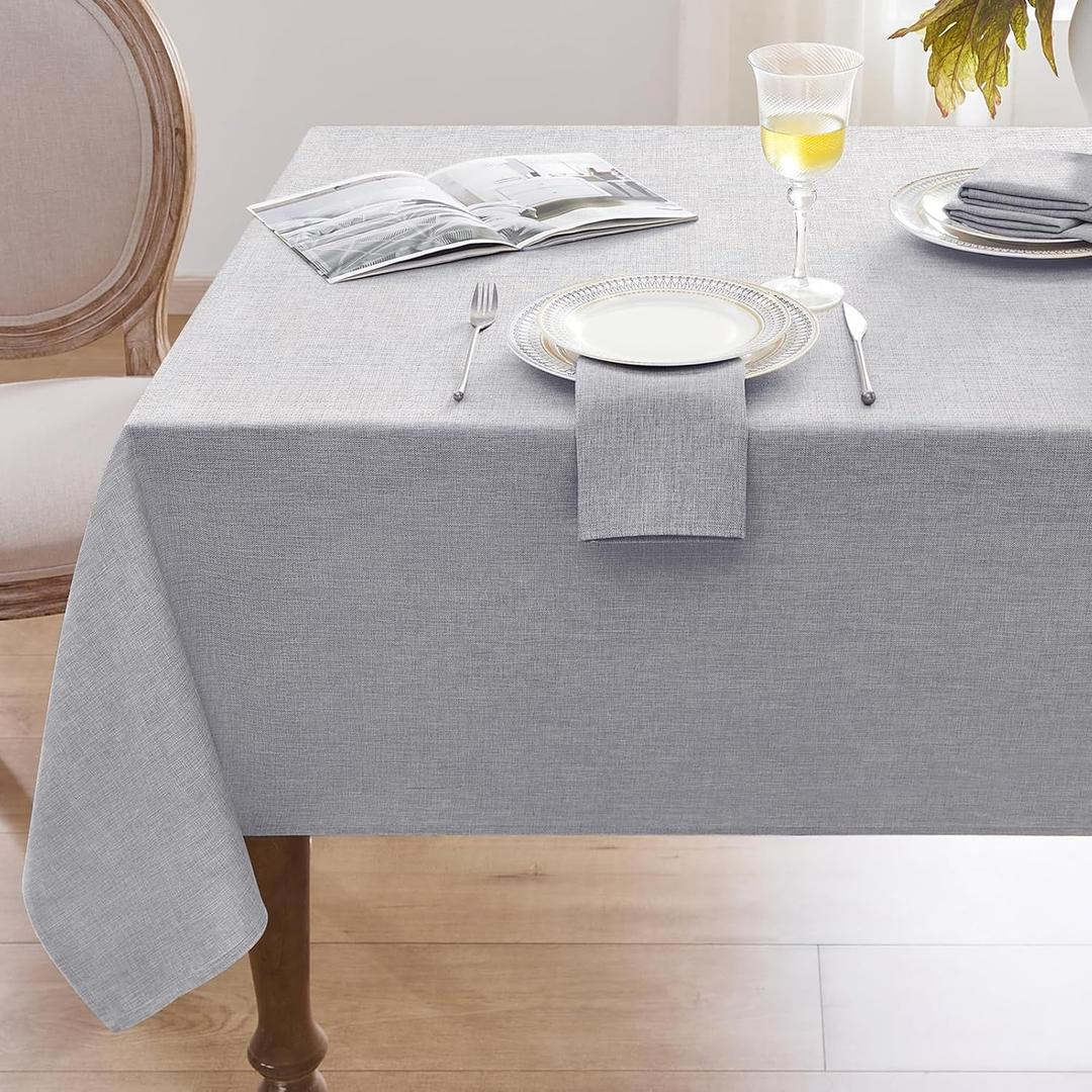 Softalker Linen Textured Rectangle Tablecloth,Waterproof Wipeable Farmhouse Burlap Table Cloth, Stain Resistant Wrinkle Free Table Covers for Kitchen Dining Holiday Party (60 x 144, Light Grey)