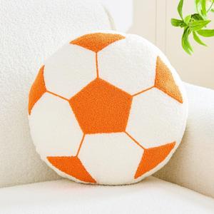 Uvvyui Soccer Pillow Football Throw Pillows Round Shaped Decorative Pillow Aesthetic Room Decor Soccerball Plush Cushion for Couch BedroomOrange, 12 Inch