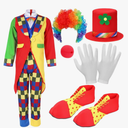 Yahenda Set of 7 Clown Costume Set Halloween Cosplay Clown Red Nose Wig Shoes Hat Accessories Circus Carnival Party Size XL