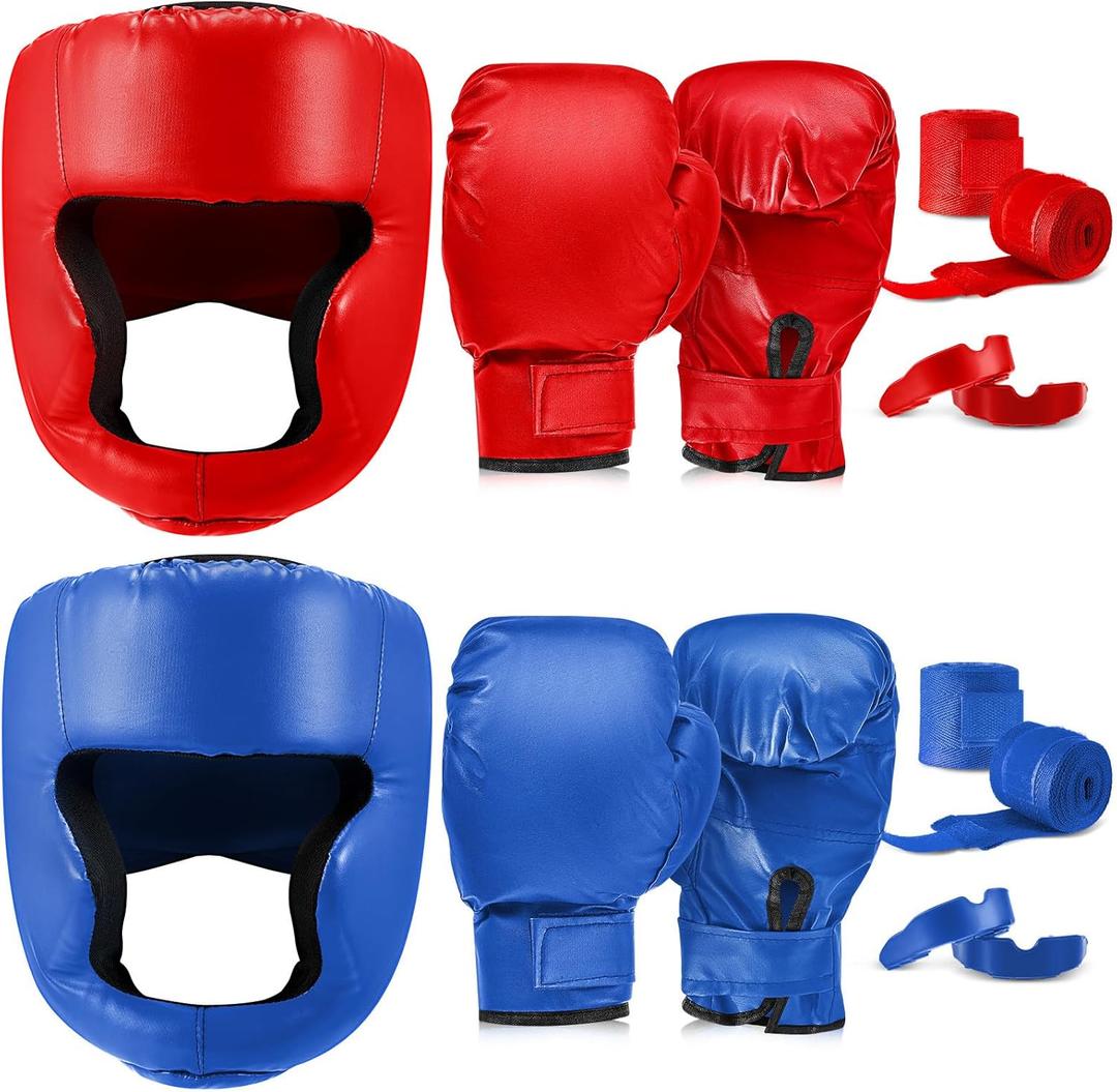 Kanayu 14 Pcs Boxing Gloves and Headgear Set for Beginners Youth 16 Ounce Boxing Gloves Headgear Helmet Hand Wraps Mouth Guards Equipment for Beginners Training Equipment Gifts