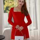 Women's Sexy Long Sleeve Square Neck Side Slit Party Night Out A-line Mini Dress