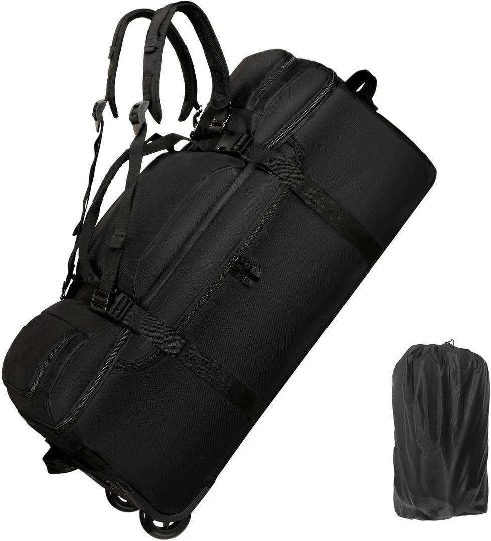 Rolling Duffle Bag with Wheels, 90L 32-inch Large Foldable Travel Duffel Bags Durable Tear-resistant Heavy-duty Luggage Bag (Black)