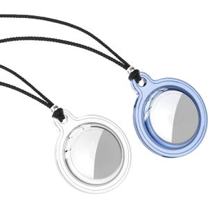 Airtag Necklace for Kids, Adjustable Waterproof Silicone Holder with Lanyard, Lightweight & Safe, 2 Pack (Clear + Blue)