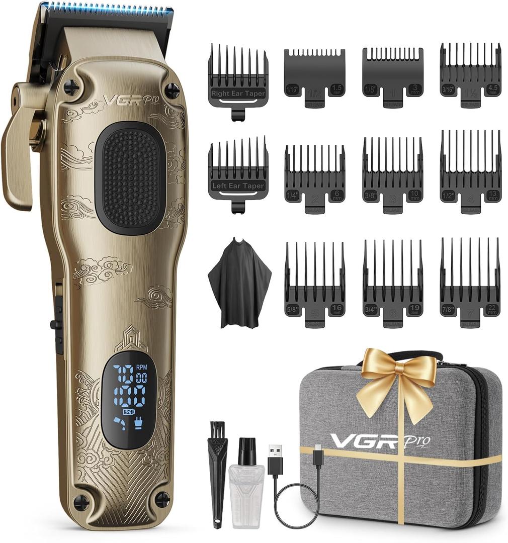 VGRPRO Hair Clippers for Men Professional, Cordless & Corded Barber Clippers for Hair Cutting with Package Case, Electric Grooming Kit for Home & Barber Use, LED Battery Display, Birthday Gift for Men