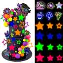 46 PCS Glow in the Dark Cake Toppers Lets Glow Theme Cake Decorations for Neon Birthday Engagement Wedding Party Decorations Supplies (01)