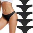 Voenxe Seamless Women Underwear Thongs,No Show Ladies Thong,No Line Workout Breathable Comfortable Panties,Soft Undies,5-Pack, Size XL