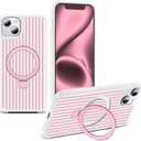 Compatible with Striped iPhone 13/14 Case with Stand,6.1" T-Pink