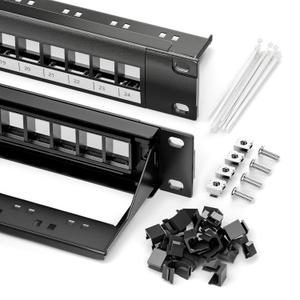 VCELINK 24 Port Keystone Patch Panel, with 20 x Blank Keystone Jack Inserts, Blank 1U CAT6 Rackmount Panel with Removable Cable Management Bar for RJ45/RG6/Fiber Keystone, 19 Inch