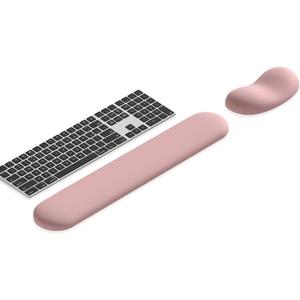 Ergonomic Wrist Rest Set for Keyboard and Mouse | Cooling Gel & Slow-Rebound Memory Foam Palm Support Pad | Luxe Leather, Minimalist, Non-Slip PU Base for Office, Laptop & Gaming (01Pink)