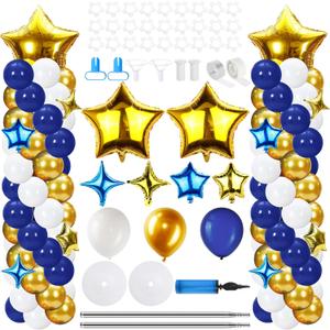 Gejoy 110 Pcs Blue Gold Balloons Column Stand Kit Adjustable Tower Stand from 1.4 to 6.6 ft with Bases for Graduation Wedding Birthday Baby Shower Party