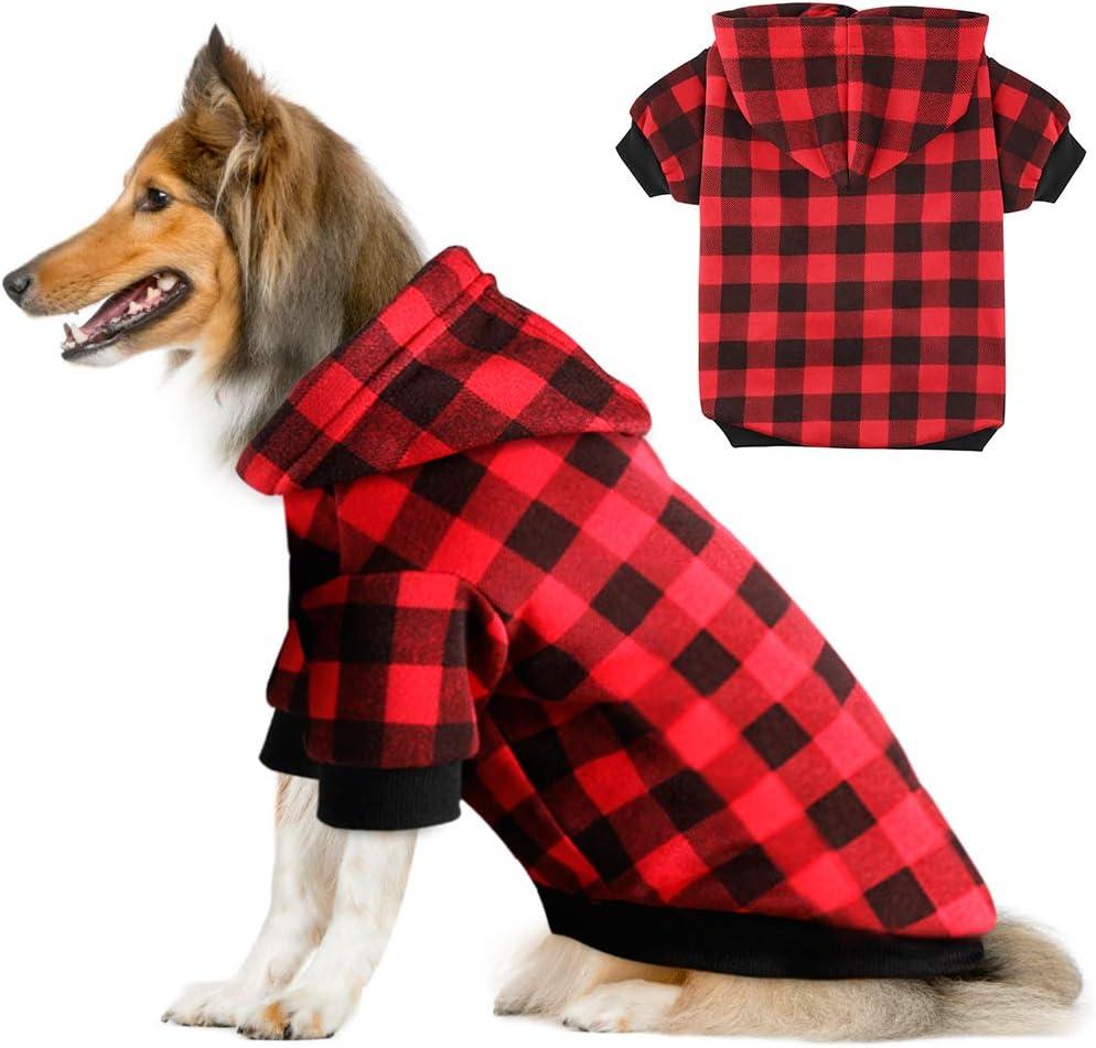 Plaid Dog Hoodie Sweatshirt Sweater for Extra Large Dogs Cat Puppy Clothes Coat Warm and Soft(XXL)