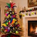 MiniInflat 16 Pcs Mardi Gras Ball Ornaments 2.4 Inch Glitter Mardi Gras Tree Ornaments with Hanging Rope Carnival Masks Purple Green Gold Tree Decorations for Home Carnival Masquerade Party Decor