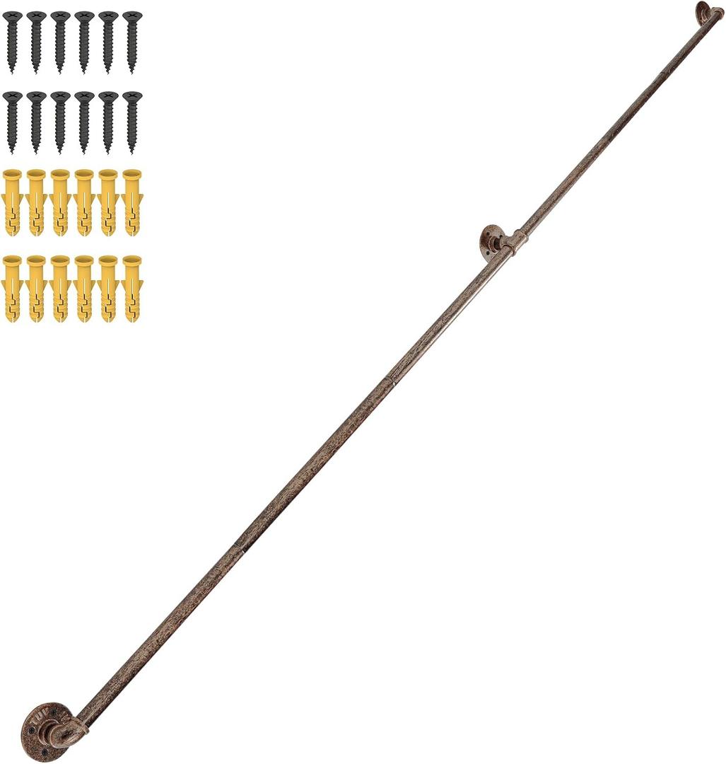 OUSHENG Stair Railing Indoor Hand Rails for Outdoor Steps, Industrial Pipe Handrail Metal Iron Handle Support for Wall Mount Staircase Porch, Vintage Farmhouse Style, Vintage Gold, 6ft