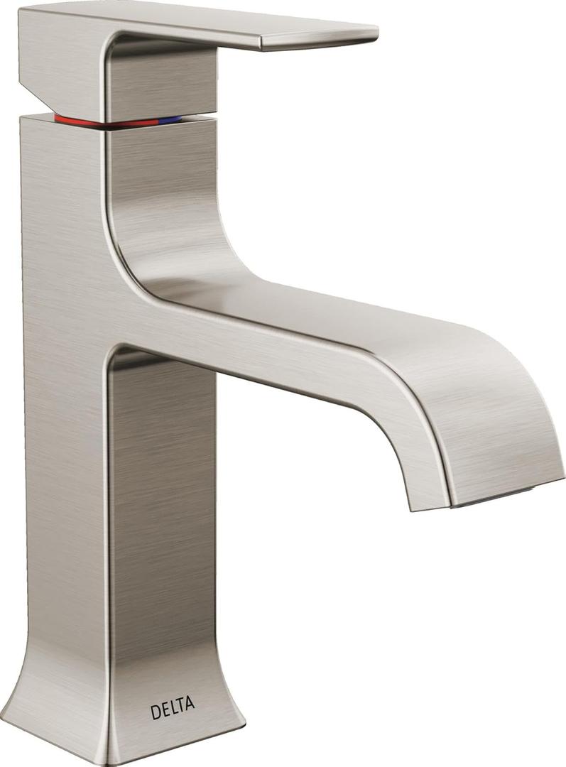 Delta Velum Brushed Nickel Bathroom Faucet 1 Hole, Single Hole Bathroom Sink Faucet for Vanity, Metal Push-Pop Drain Assembly, Stainless 539-SSMPU-DST
