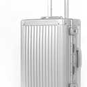 DOMINOX All Aluminum Carry On Luggage Hard Shell Luggage Aluminum Suitcase for Travel Zipperless Luggage Checked Luggage with Silent 360° Spinner Wheels 20 In. (Vertical Grain Style, Sliver)