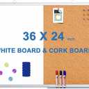 Dry Erase Board and Cork Board Combo, Magnetic White Board Combination Bulletin Board for Office Wall, 36 x 24 Inches Push Pin Whiteboard Vision Board for Home Office with 3 Marker 1 Erase 6 Magnet