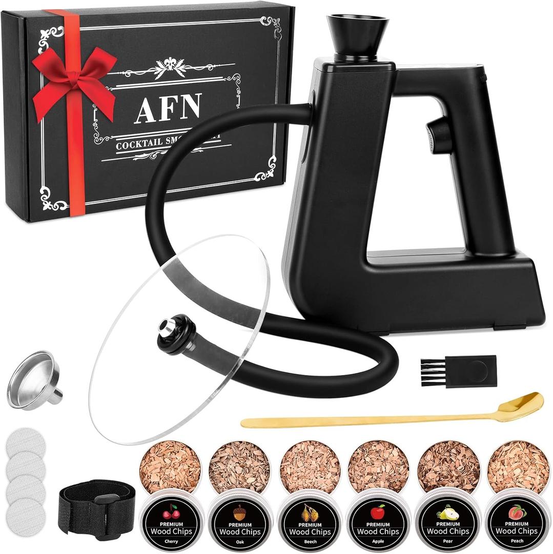 Cocktail Smoker Kit With Torch, 6 Flavors Wood Chips, Drink/Bourbon/Old Fashioned Smoker Kit, Whiskey Gifts for Men, Dad, Husband,Boss, Boyfriend (Without Butane) (Black)