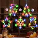 5Pack Christmas Window Lights Decorations with Timer,Battery Powered Hanging Warm White Lighted Snowflake Tree Star Deer Bells Shaped LED String Sucker for 2026 Xmas Fireplace Indoor Decor