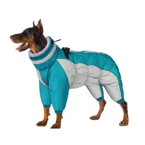 Full Body Dog Coat - Warm Fleece Jacket for Large Dogs, Turtleneck Winter Coats with Harness, Reflective Dog Snowsuit Windproof Puffer Jackets with Legs for Weimaraner, Turquoise XL
