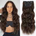 ALXNAN Clip in Hair Extensions for Women,Chocolate Brown with Dark Brown Long Wavy Hair Extensions Clip Ins 4PCS 20 Inch Synthetic Soft and Natural Thick Hair Pieces for Women (20 Inch, Chocolate Brown with Dark Brown)