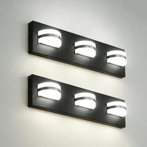LED Dimmable Bathroom Vanity Light Fixtures, 1550LM 3 Light, Black Modern Matte Bathroom Lighting, Over Mirror Vanity Lights for Bathroom, Living Room, Bedroom ETL Certified, 3 Light-19in-2pack
