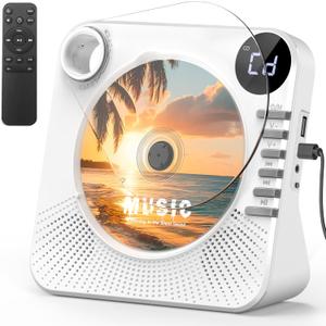 CD Player with HiFi Dual Speaker Bluetooth,Desktop CD Player for Home Black with Remote Control,Dust Cover,LCD Display,Sleep Timer,EQ Sound,USB/AUX/3.5mm Earphone Jack Kids,Gift