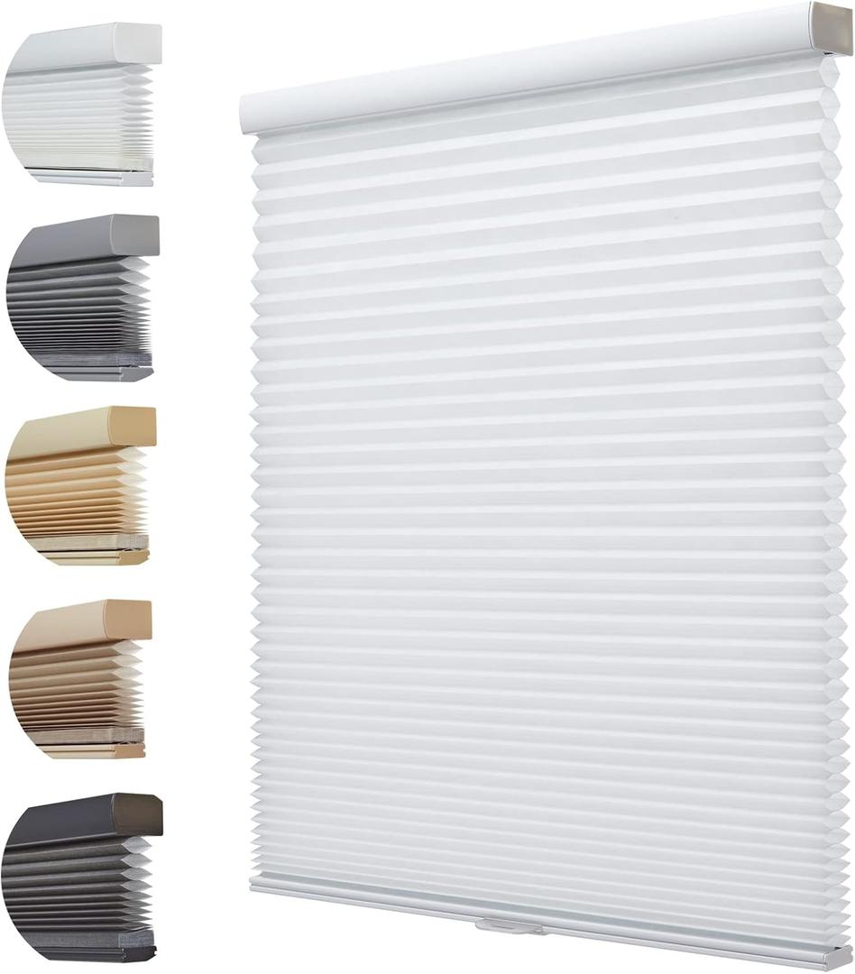 Persilux Cordless Light Filtering Cellular Blinds for Windows Honeycomb Shades Noise Reduction Thermal Insulated for Home, Sun White, 23" W x 48" H