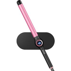 1 Inch Curling Wand for Long Hair, Extra Long Barrel Ceramic Curling Wands, 7 Adjustable Heats for All Hair Type, 110-240V Dual Voltage Wand Curler, 60 Minutes Auto Shut Off (1" Pink&Black)
