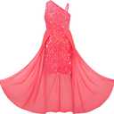 GRACE KARIN Girls Sequin Dress One Sleeve Formal Pageant Prom Party Dresses  (7 Years, Watermelon Red)