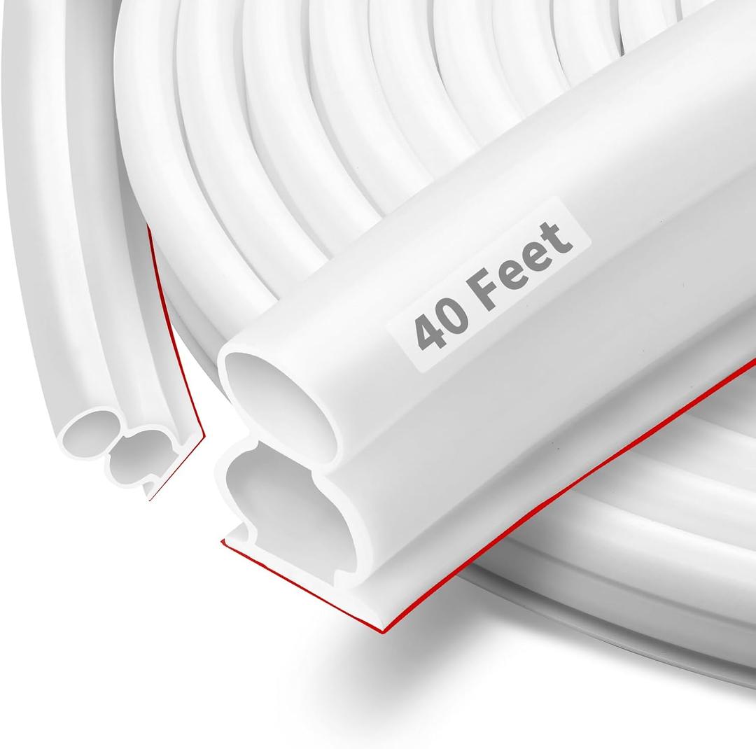 40 Feet White Rubber D-Shape Door Seal Strip, Extra Thick, Self-Adhesive, Easy Cut to Size, Weather Stripping for Door Frame Insulation, Large Gap (FKBGDW40FT)