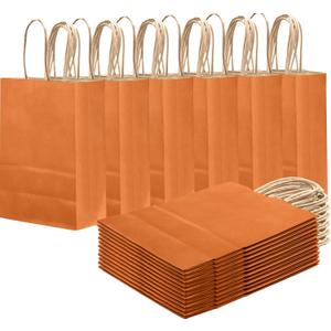 qiqee Classic Orange Gift Bag with Handles Bulk 24Pcs Paper Bags -8.3"x6"x3. 15" Party Favor Bags - Solid Color