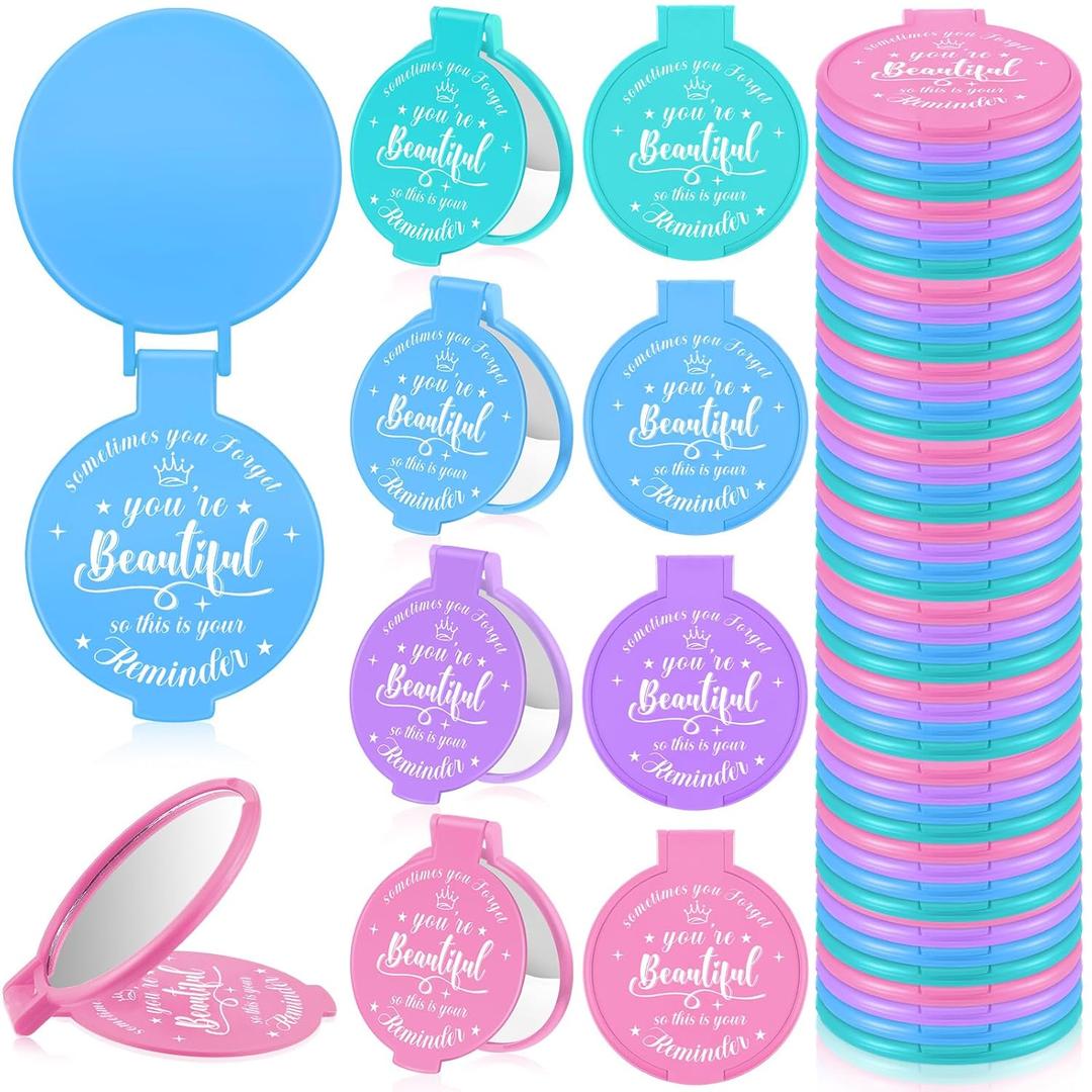 36 Pcs 2.76 Inch Inspirational Compact Mirror Bulk Party Favors Purse Small Mirror Pocket Mini Gifts for Women Adult Coworker Mother's Day Teacher Graduation Friends (Mixed Color)