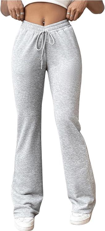 RoseSeek Women's High Waisted Crossover Flare Leg Sweatpants Baggy Drawstring Athletic Joggers Casual Workout Yoga Pants Grey Large
