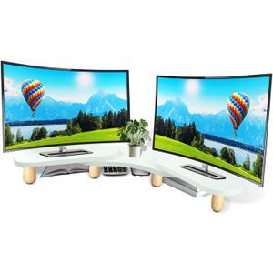 Monitor Stand Riser, Desktop Computer Stand for Desk Small Monitor Stand TV/Screen/PC/Laptop Riser Computer Stand Desktop Shelf, Desk Organizers and Accessories, Pink Desk Organizer (White, Dual)