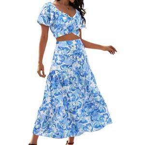 DRESSTELLS Women's 2 Piece Skirt Set, Floral Skirt Set Outfits Suit, Top & Long Skirts, Casual Boho Summer Dress 2025,  Size S