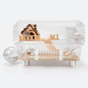 Clear Acrylic Hamster Cage, Dwarf Hamster Cage, Mouse Cage, Gerbil Cage - All-in-One Hamster Habitat with 18cm Silent Wheel, Tubes & Full Kit, 17.711.813.8" for Dwarf Hamsters, Mice, Gerbils